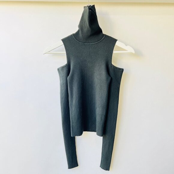 A.L.C Ribbed knit cold shoulder turtleneck sweater, Dark green, Size XS - Picture 2 of 7